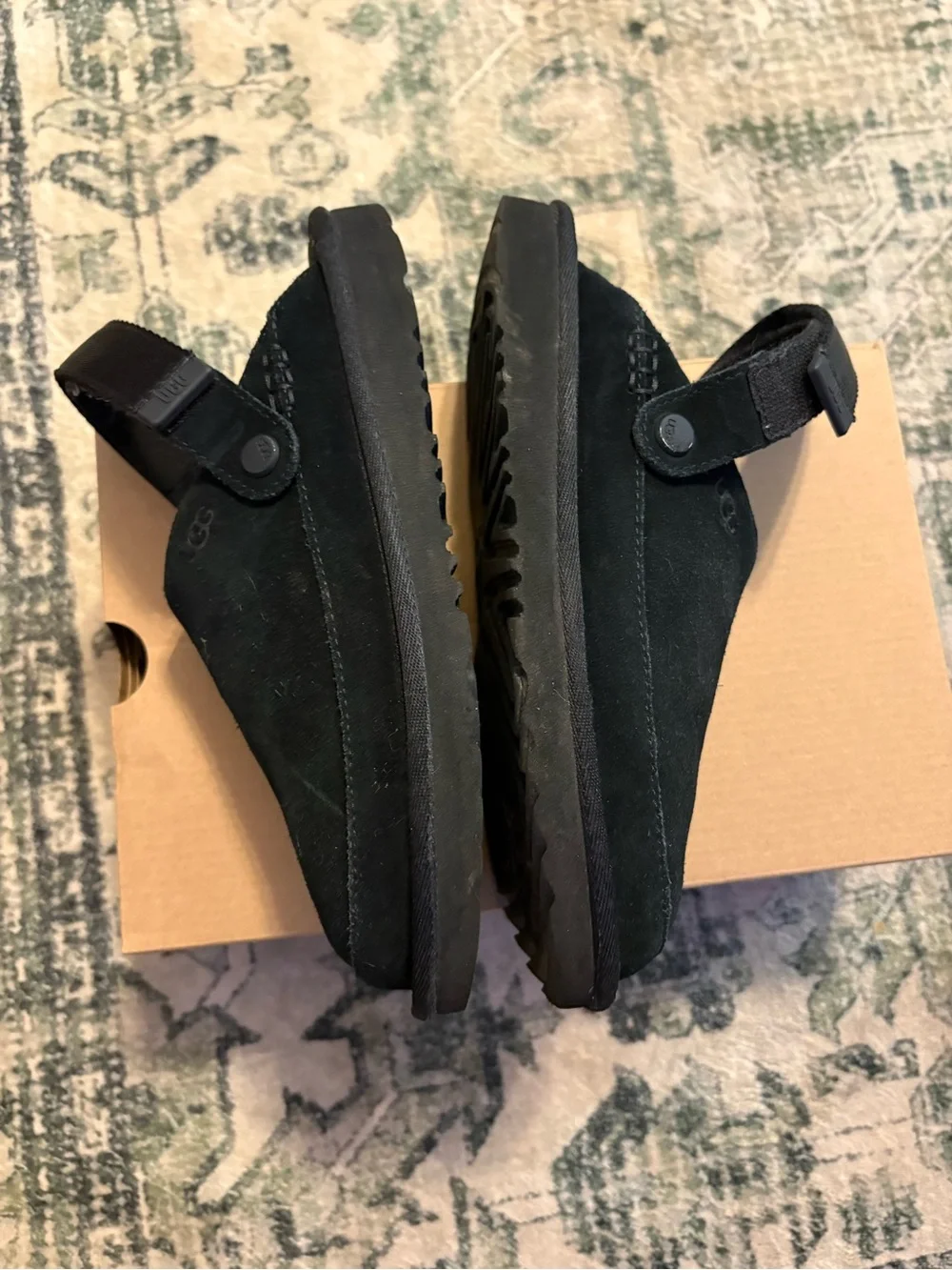 UGG Kids Black Suede Slip-On Clogs with Hook-and-Loop Strap